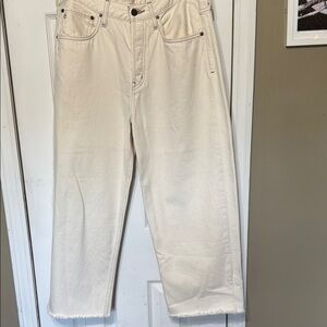 Etica Ethically Made in Mexico Cream Flare Wide Leg Raw Hem Buttonfly Size 30